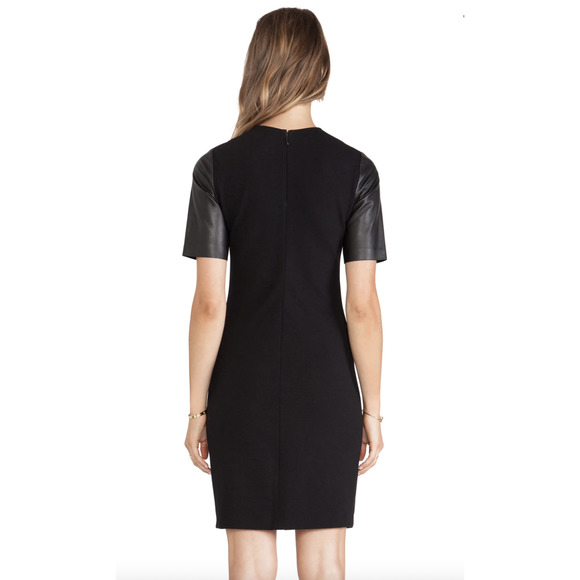 Vince Revolve Leather Sleeve Pencil Shift Dress - Size 4 - Picture 11 of 12